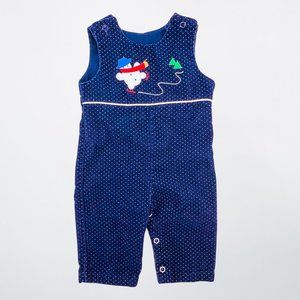 Vintage Royal Blue Corduroy Textured Novelty Christmas Snowman Overalls - 3-6M